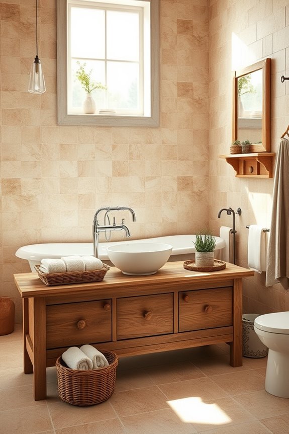 rustic bathroom with reclaimed tiles