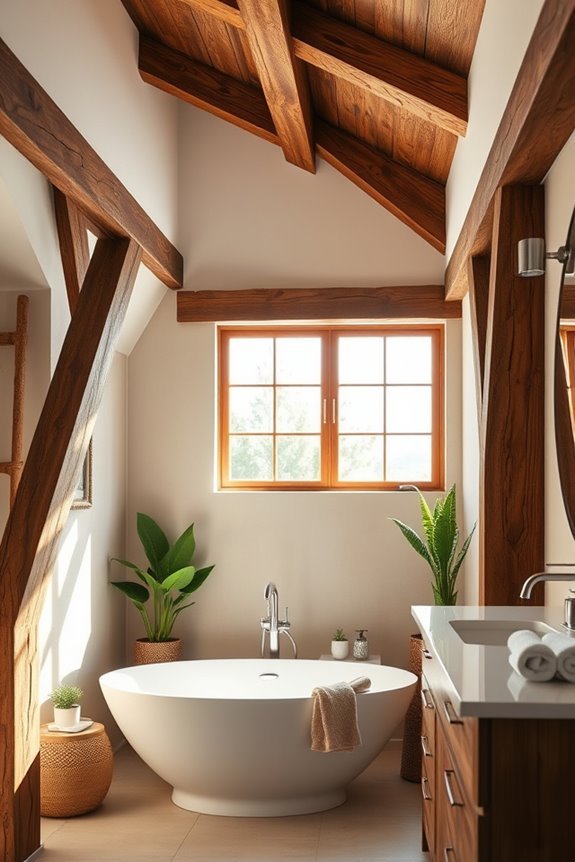 rustic beams enhance bathrooms