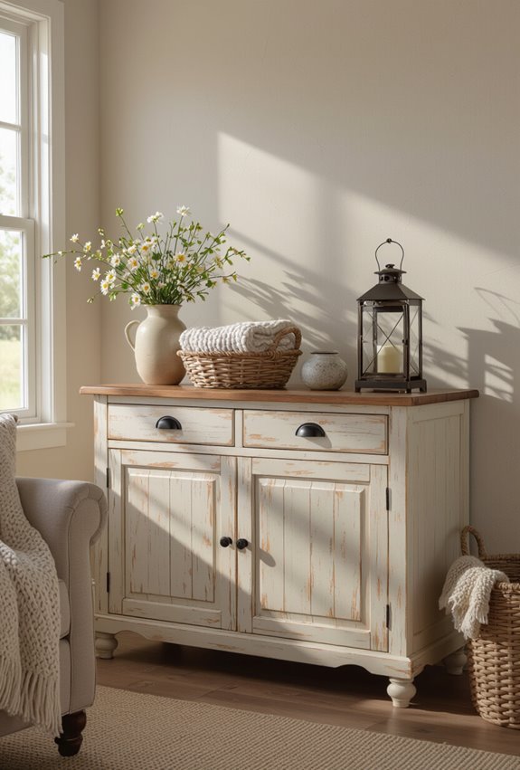 rustic built in storage baskets