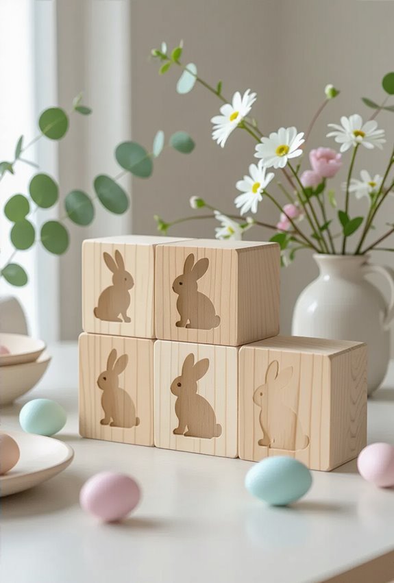 rustic bunny silhouette wooden blocks