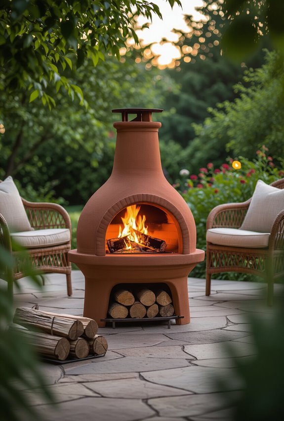 rustic ceramic lined chiminea stove
