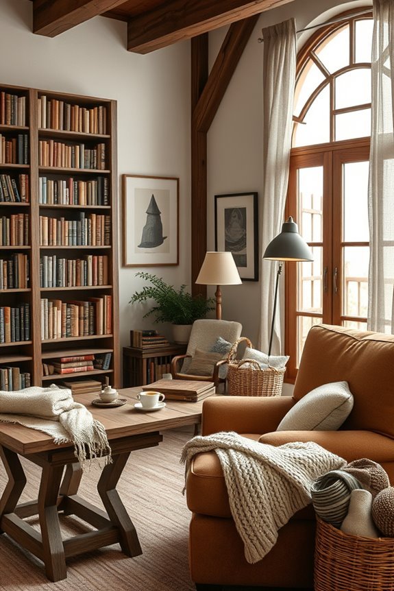 rustic cozy library retreat