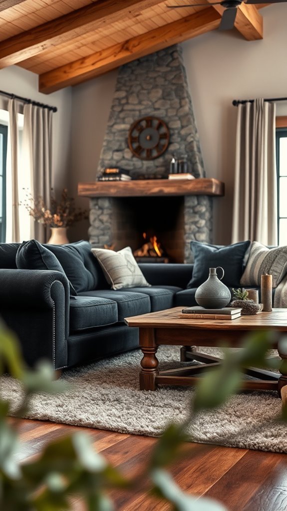 rustic decor with dark upholstery