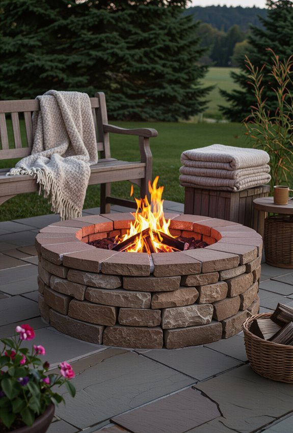 rustic fieldstone ring firepit