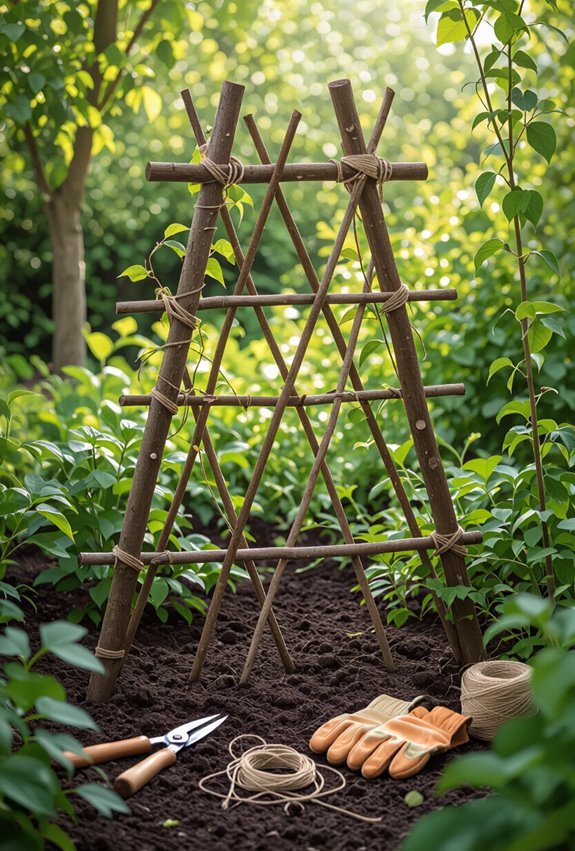 rustic handmade branch trellis