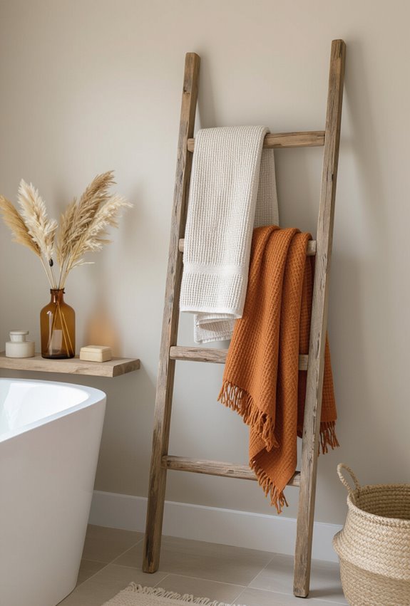 rustic ladder displays towels