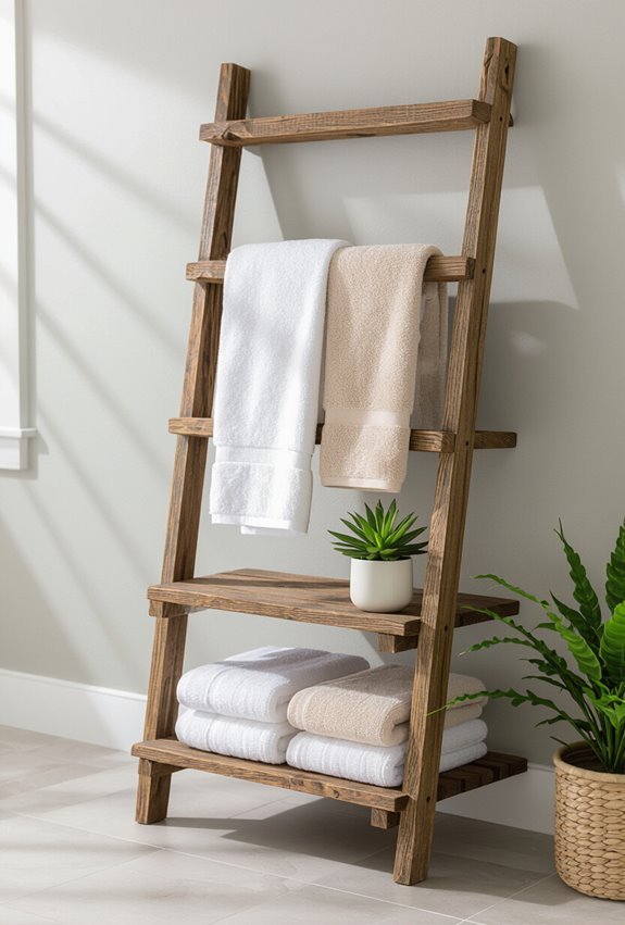 rustic ladder towel shelf