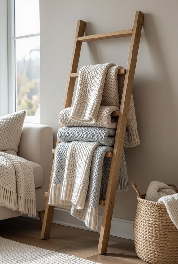 rustic leaning blanket ladder