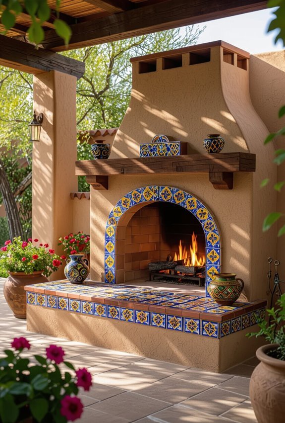 rustic mexican tiled fireplace
