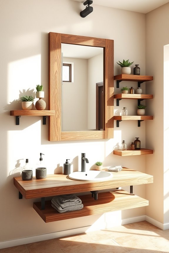 rustic mirror storage solution