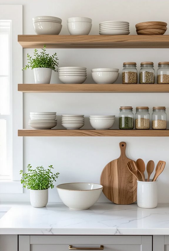 rustic open shelving accessible display