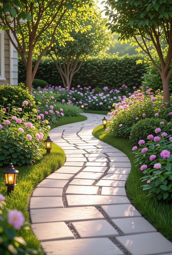 rustic pebble lit garden pathway