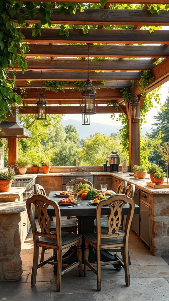 rustic pergola elegant stone countertops