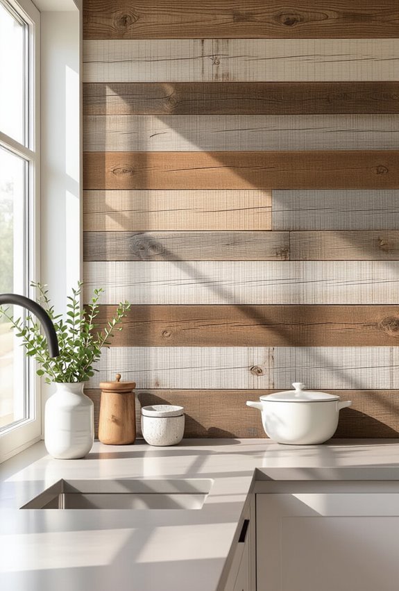 rustic reclaimed wood backsplash