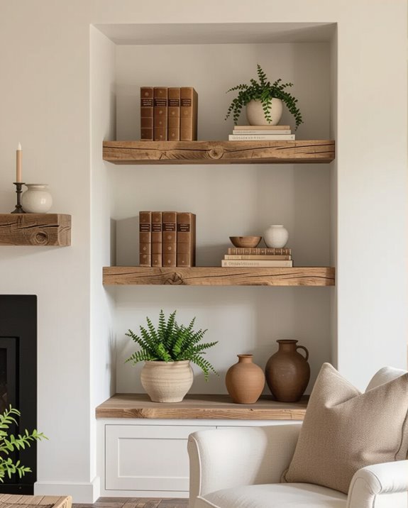 rustic shelves enhance coziness