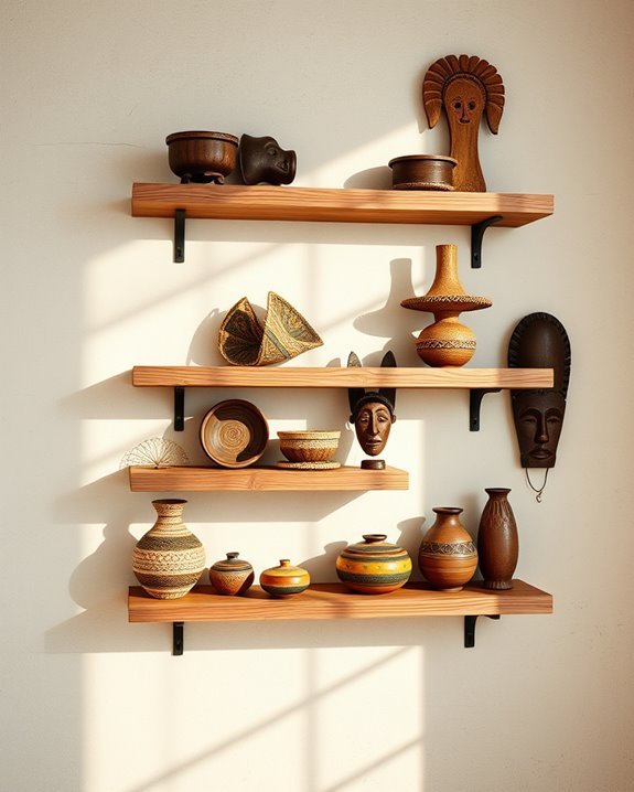 rustic shelves with artifacts