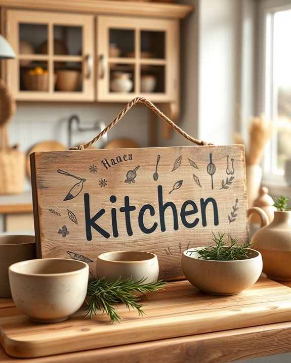 rustic signage enhances kitchen