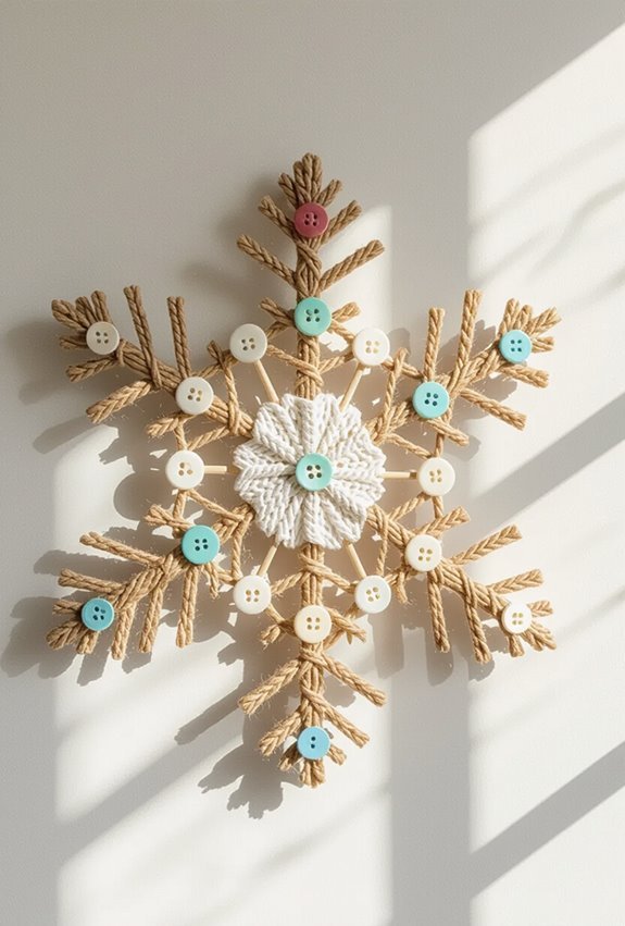 rustic twine and button snowflakes