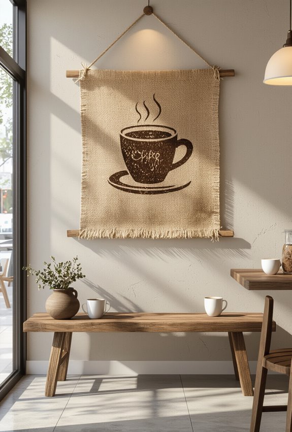 rustic upcycled burlap coffee art
