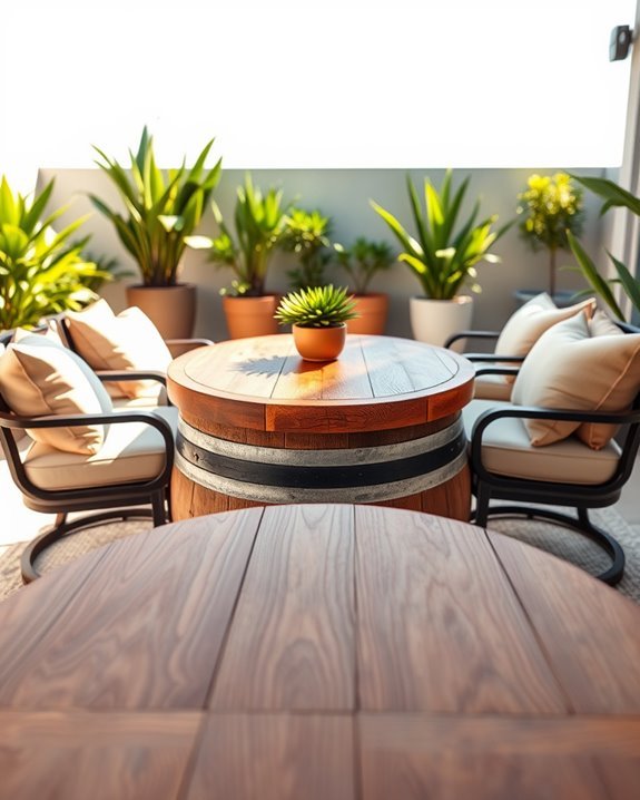 rustic upcycled wine barrel table
