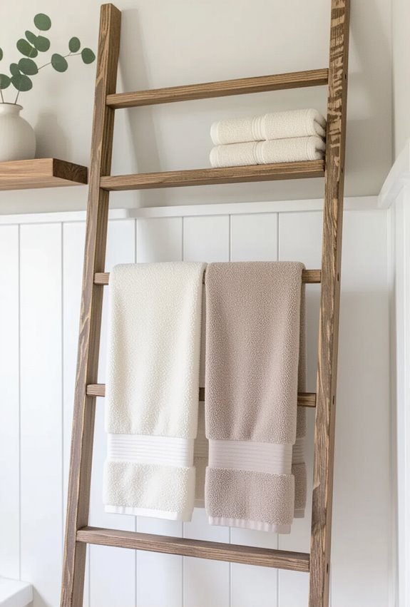 rustic vertical ladder towelrack