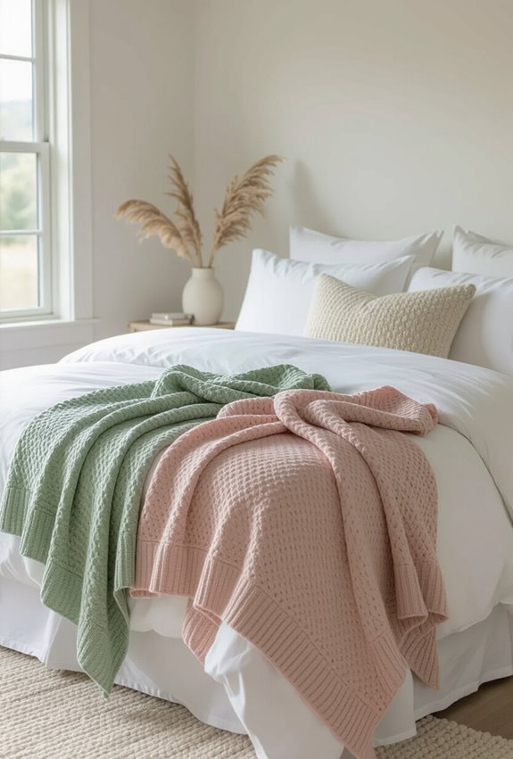 sage and blush layered blankets