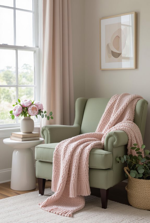 sage and pink cozy nook