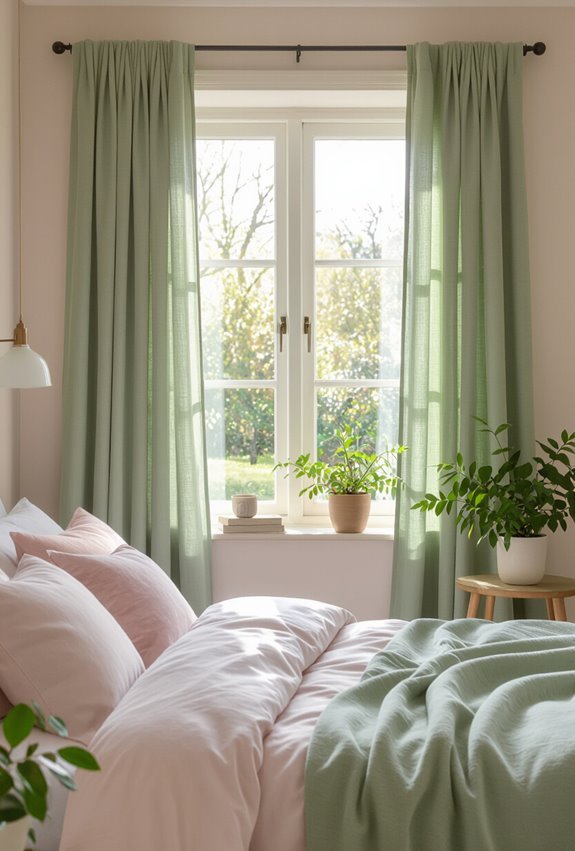 sage curtains soften pink