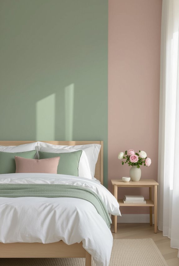 sage dominant muted pink accents
