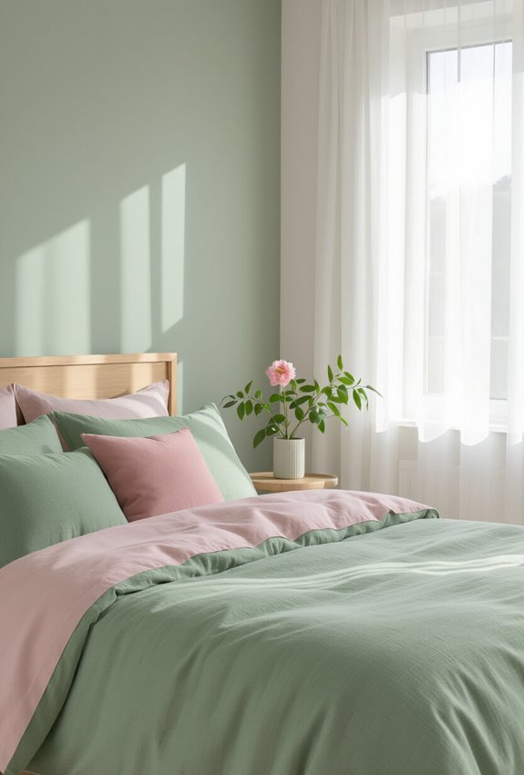 sage green and pink accents