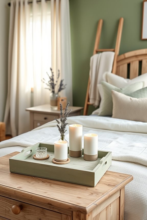 sage green decorative organization trays