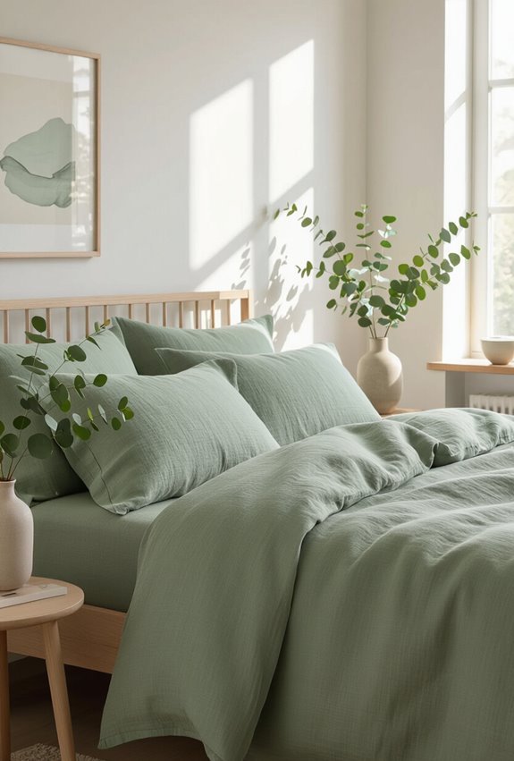 sage green linen bedroom serenity