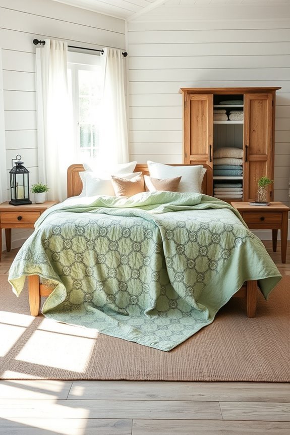 sage green quilt layering