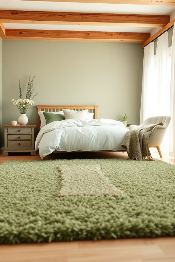 sage green rug layering