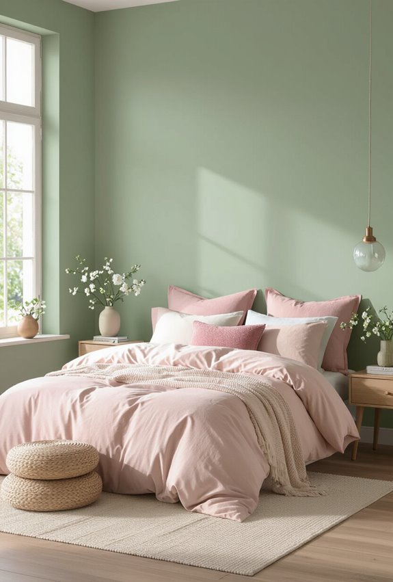sage green textured calming bedroom