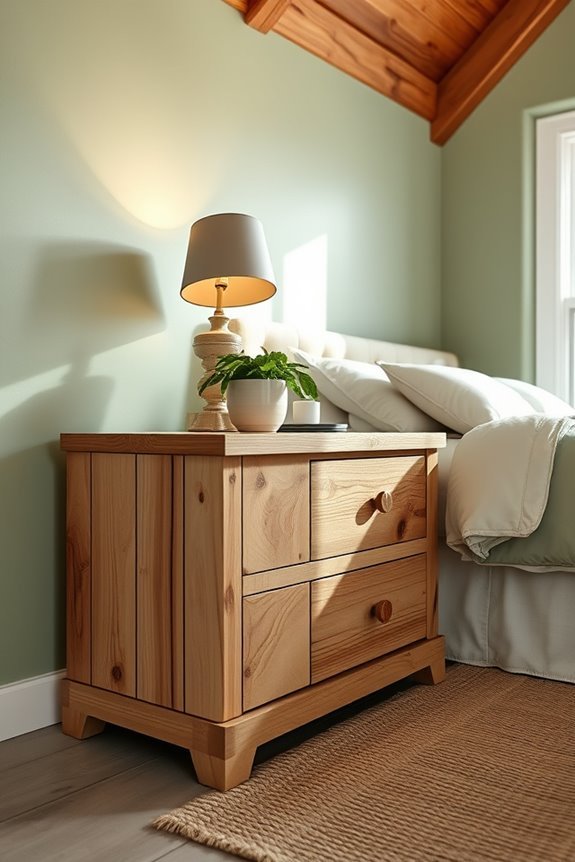 sage green wood nightstands