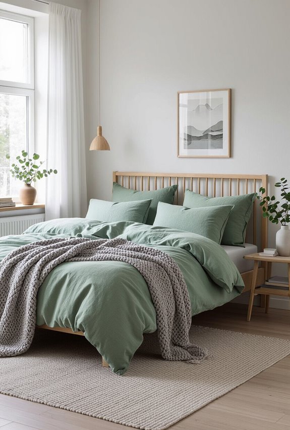 sage grey cozy scandi bedroom