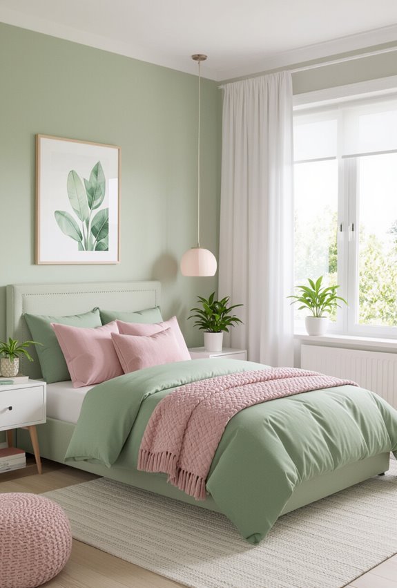 sage pink playful calming bedroom