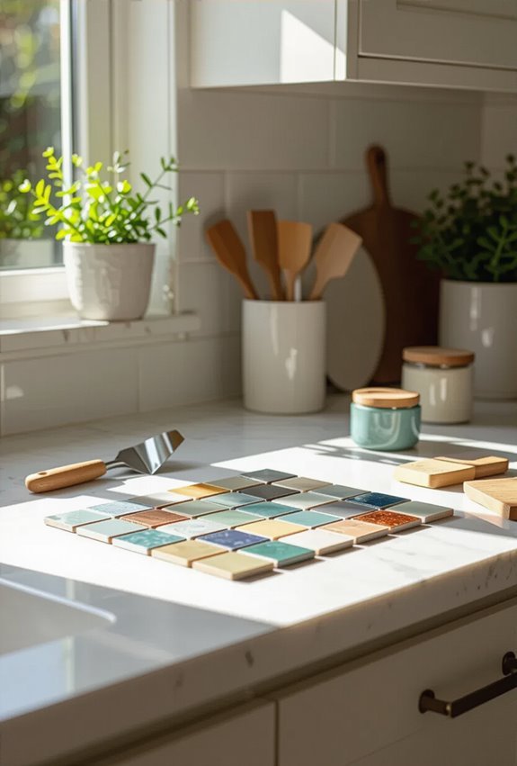 salvaged tile mosaic backsplash
