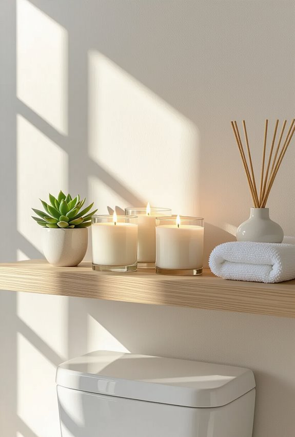 scented candles on shelves
