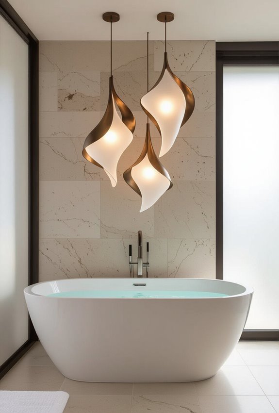 sculptural lighting above tub