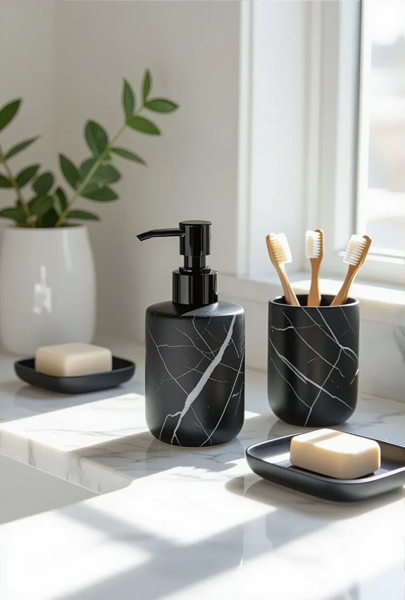 sculptural veined marble accents