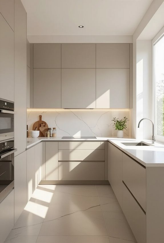 seamless handleless cabinets with integrated toe kicks