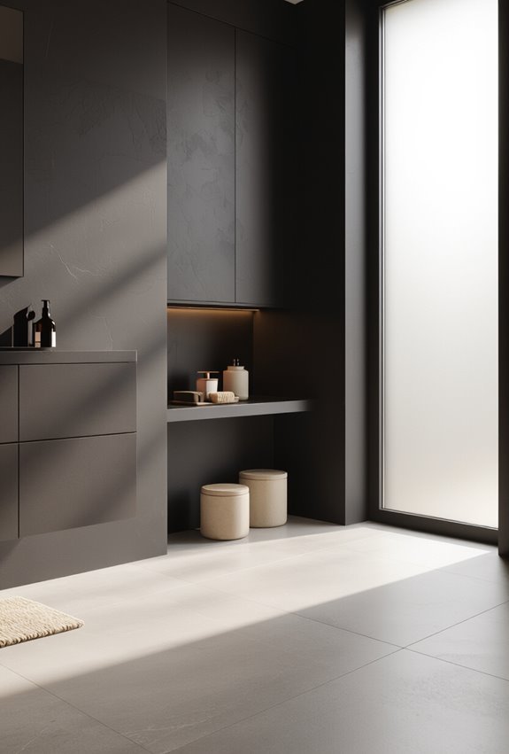 seamless moody bathroom storage