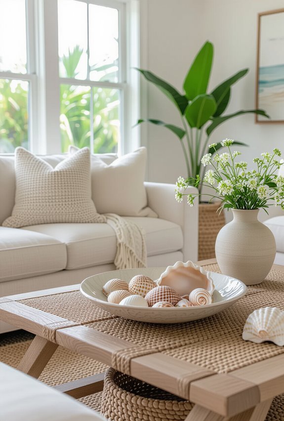 seashell accented coastal neutral decor