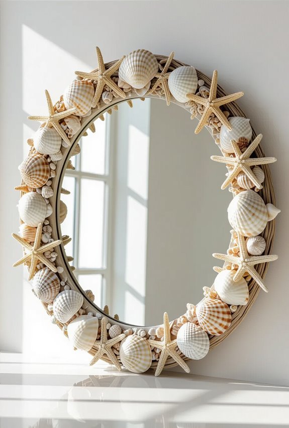 seashell accented driftwood mirror focalpoint