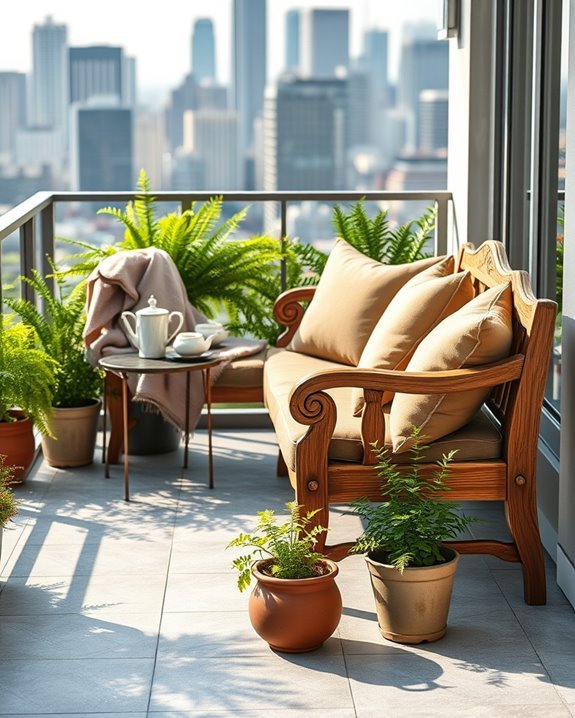 serene balcony garden bench
