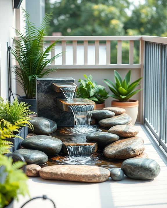 serene balcony water features