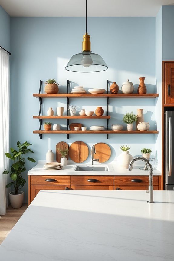 serene blue and walnut