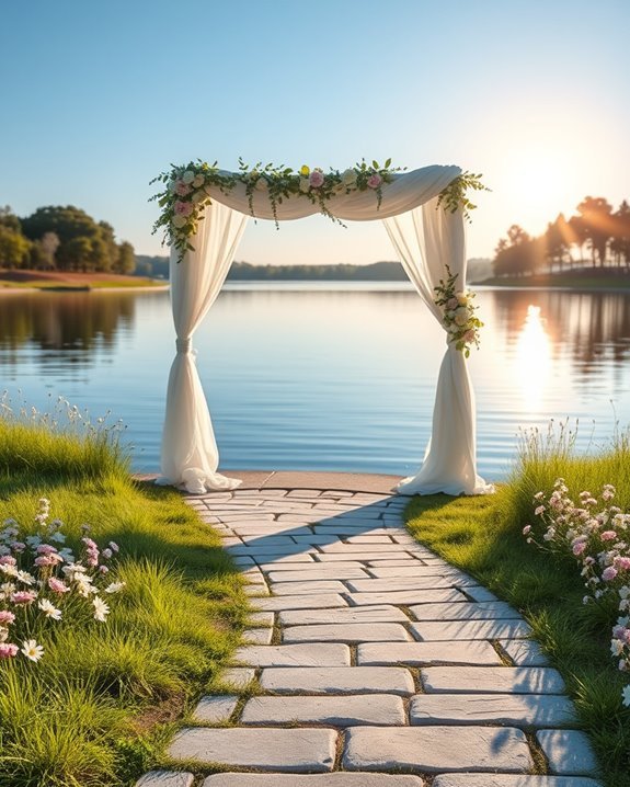 serene lakefront wedding entrance